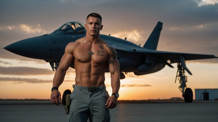 Air Force pilot at sunset